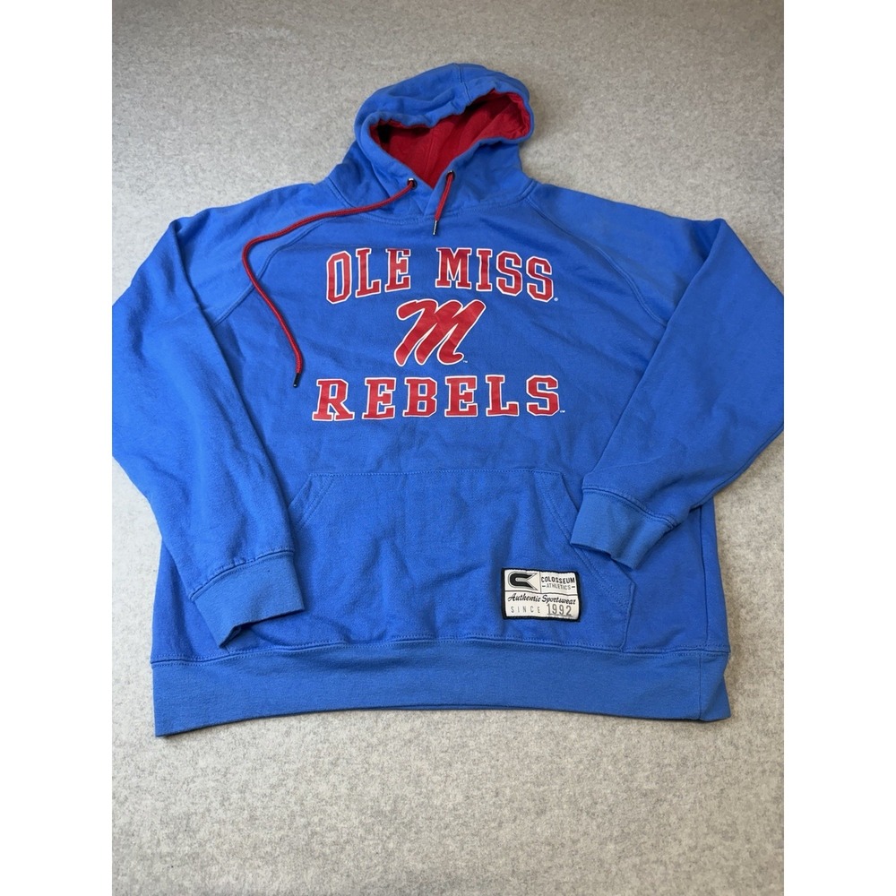 Ole Miss Rebels Sweatshirt Hoodie Size L Colosseum Light Blue Red EUC